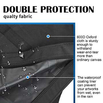 JJRING Dacron Light Weight Art Portfolio Tote Bag, 25'' x 37'' for 24'' x36'' Black Carrying Storage Case For Poster, Sketching, and Drawing