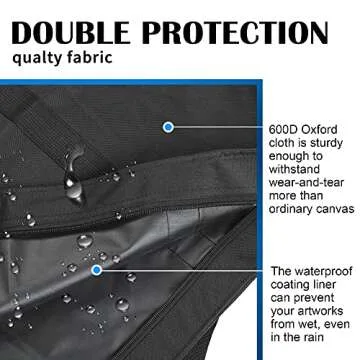 JJRING Dacron Light Weight Art Portfolio Tote Bag, 25'' x 37'' for 24'' x36'' Black Carrying Storage Case For Poster, Sketching, and Drawing