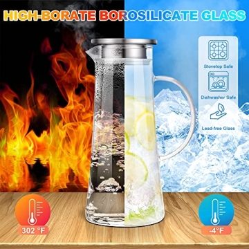 Elegant SUSTEAS 1.5L Glass Pitcher for Hot & Cold Beverages