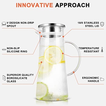 Elegant SUSTEAS 1.5L Glass Pitcher for Hot & Cold Beverages