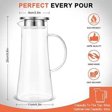 Elegant SUSTEAS 1.5L Glass Pitcher for Hot & Cold Beverages