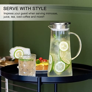 Elegant SUSTEAS 1.5L Glass Pitcher for Hot & Cold Beverages