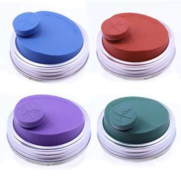 Wide-Mouth Mason Jar Silicone Lids and Corks (2 Lids & 2 Corks) | Leak-Proof, Reversible Lid + Silicone Cork Bottle Stopper | Wide Spout for Smoothies and Protein Shakes (Purple)