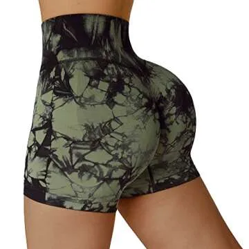 MOOSLOVER Women Seamless Booty Biker Shorts Scrunch Butt Lifting High Waisted Workout Shorts(M,#3 Emerald Black Tie-Dye-3")