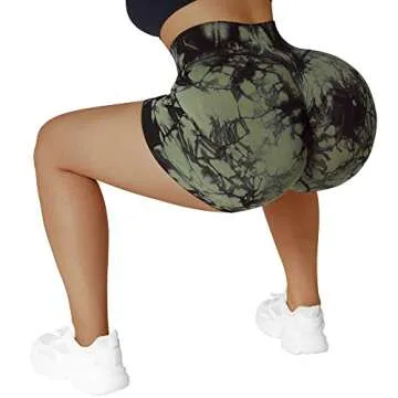 MOOSLOVER Women Seamless Booty Biker Shorts Scrunch Butt Lifting High Waisted Workout Shorts(M,#3 Emerald Black Tie-Dye-3")