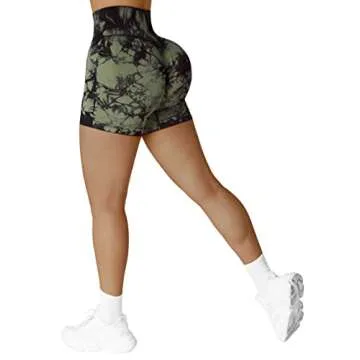 MOOSLOVER Women Seamless Booty Biker Shorts Scrunch Butt Lifting High Waisted Workout Shorts(M,#3 Emerald Black Tie-Dye-3")