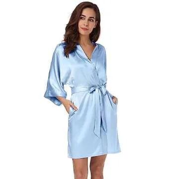 SIORO Silk Satin Bathrobes for Women Kimono Dressing Gowns