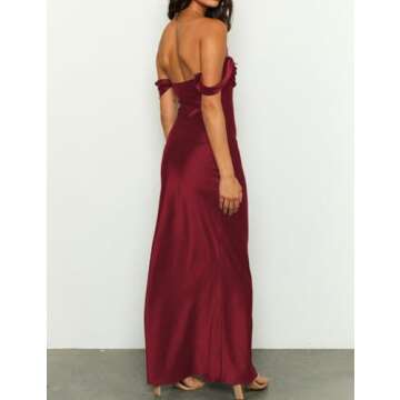 Buy Realtix Elegant Satin Off Shoulder Ruched Dress