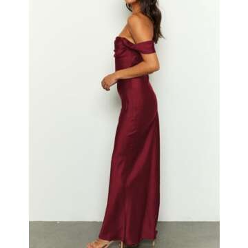Buy Realtix Elegant Satin Off Shoulder Ruched Dress