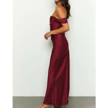 Buy Realtix Elegant Satin Off Shoulder Ruched Dress