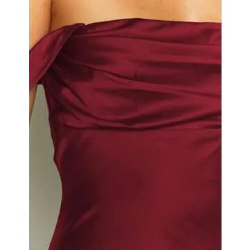 Buy Realtix Elegant Satin Off Shoulder Ruched Dress