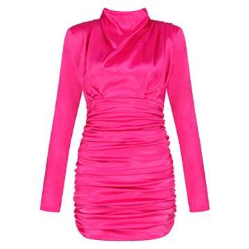 Sunlen Long Sleeve Short Hem Turtleneck Bodycon Women Dress for Cocktail Party Occasions SL1BH5916(Rose Red,S)