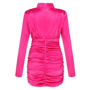 Sunlen Long Sleeve Short Hem Turtleneck Bodycon Women Dress for Cocktail Party Occasions SL1BH5916(Rose Red,S)