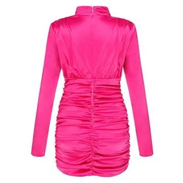 Sunlen Long Sleeve Short Hem Turtleneck Bodycon Women Dress for Cocktail Party Occasions SL1BH5916(Rose Red,S)