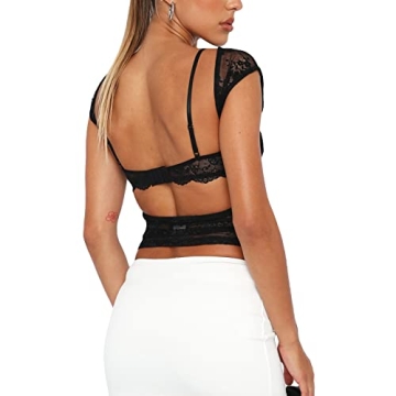 Women Floral Lace Backless Crop Top for Casual Outings