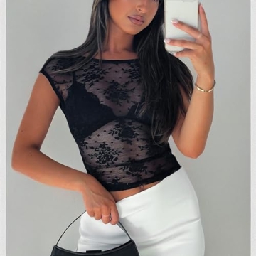 Women Floral Lace Backless Crop Top for Casual Outings