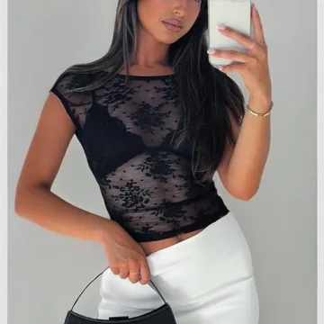 Women Floral Lace Backless Crop Top for Casual Outings