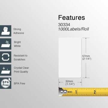 BETCKEY - Compatible DYMO 30334 (2-1/4" x 1-1/4") Multipurpose Barcode/FNSKU Labels, Perforated, Compatible with DYMO Labelwriter 450, 4XL, NOT Fit 550 & 5XL [2 Rolls/2000 Labels]