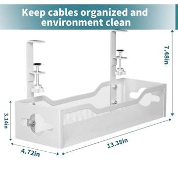 Under Desk Cable Management Tray, Litwaro Cable Management Under Desk No Drill, Metal Cable Tray wit...