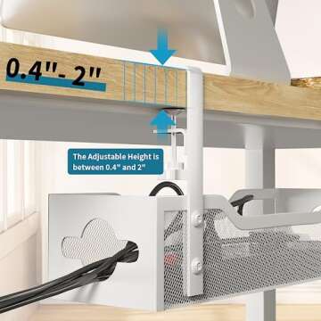 Under Desk Cable Management Tray, Litwaro Cable Management Under Desk No Drill, Metal Cable Tray with Clamp for Desk Wire Management, Desk Cord Organizer for Home Office No Damage to Standing Desk