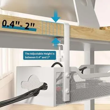Under Desk Cable Management Tray, Litwaro Cable Management Under Desk No Drill, Metal Cable Tray with Clamp for Desk Wire Management, Desk Cord Organizer for Home Office No Damage to Standing Desk