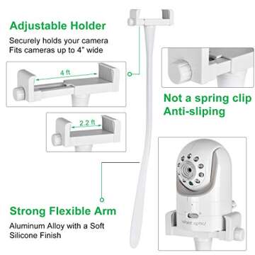 Baby Monitor Mount Camera Shelf Compatible with Infant Optics DXR 8 & DXR-8 Pro and Most Other Baby Monitors,Universal Baby Camera Holder,Attaches to Crib Cot Shelves or Furniture (White)