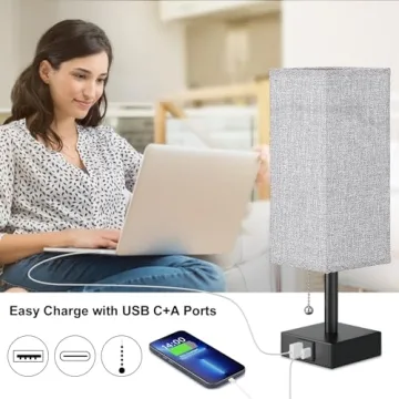 aooshine Bedside Lamp with USB Charging Ports for Bedroom