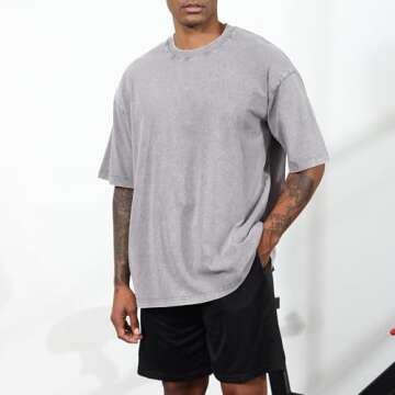 Fkatuzi 3 Pcs Men's Oversized Cotton Summer T-Shirts Gym Street Wear Vintage Tee Acid Wash T Shirt L...