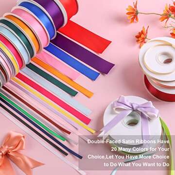 1/2" x 50Yds Burgundy Double Faced Satin Ribbon,High Density Solid Color Ribbon,Great for Crafts,Gif...