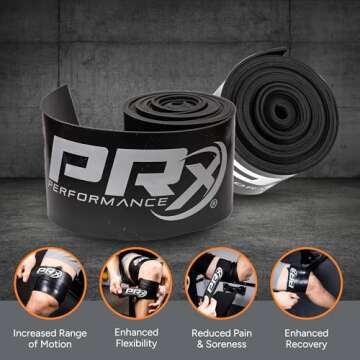 PRx Performance Muscle Compression Floss Band - Recovery & Mobility Enhancement, Gym Ready Compression Band, Improved Circulation, Reduced Soreness, Enhanced Stretching, Knee Tack & Floss Strap - 1mm