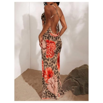 MakeMeChic Women's Leopard Print Floral Maxi Dress