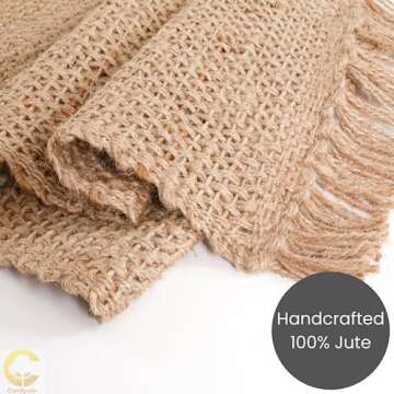 Comfy-co Handcrafted Jute Burlap Table Runner 72 inch Long - Farmhouse Table Runner for Wedding Part...