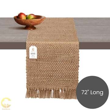 Comfy-co Handcrafted Jute Burlap Table Runner 72 inch Long - Farmhouse Table Runner for Wedding Parties BBQ's Everyday Holidays - 100% Jute 14x72 Rustic Vintage Dining Table Runner Natural