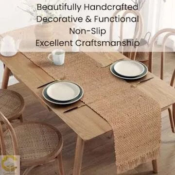 Comfy-co Handcrafted Jute Burlap Table Runner 72 inch Long - Farmhouse Table Runner for Wedding Parties BBQ's Everyday Holidays - 100% Jute 14x72 Rustic Vintage Dining Table Runner Natural