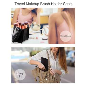 Makeup Brush Case Travel Makeup Brush Holder Large Makeup Brush Bag Professional Cosmetic Bag Artist Storage Bag Essentials Stand-up Foldable Makeup Cup Waterproof （Black, Large）
