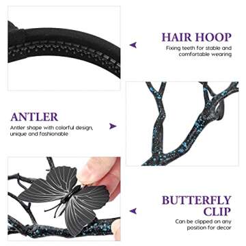Lurrose Tree Branches Butterfly Headband Christmas Fairy Witch Tree Branches Antlers Headband Halloween Cosplay Prop Vintage Hair Accessories Gothic Headpiece Black