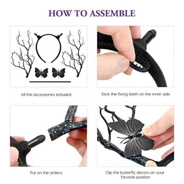 Lurrose Tree Branches Butterfly Headband Christmas Fairy Witch Tree Branches Antlers Headband Halloween Cosplay Prop Vintage Hair Accessories Gothic Headpiece Black