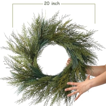 BINFEN 20" Faux Cedar Wreath for Winter Decor