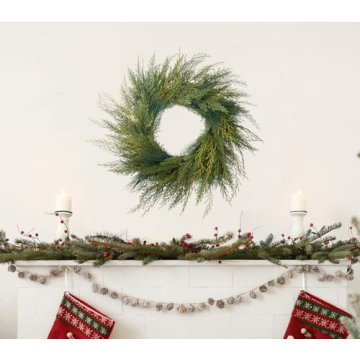 BINFEN 20" Faux Cedar Wreath for Winter Decor