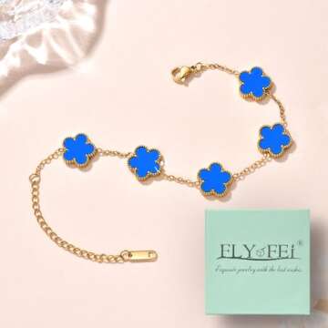 FLY FEI 18K Gold-Plated Four Leaf Clover Bracelet for Women, Adjustable lucky Bracelet Jewelry Gift ...