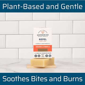 Wondercide - Repel Soap Bar for Kids & Family - Citronella & Geranium - With Natural Essential Oils, Coconut Oil, and Shea Butter - Gentle and Moisturizing - 4oz Bath Bar