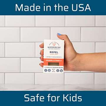 Wondercide - Repel Soap Bar for Kids & Family - Citronella & Geranium - With Natural Essential Oils, Coconut Oil, and Shea Butter - Gentle and Moisturizing - 4oz Bath Bar