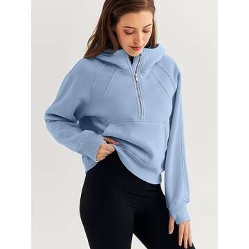 WYNNQUE Womens Hoodies Oversized Sweatshirts Half Quarter Zip Pullover Cropped Long Sleeve Fall Outfits Fashion Clothes Skyblue S