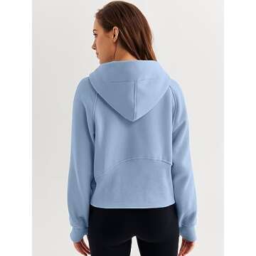 WYNNQUE Womens Hoodies Oversized Sweatshirts Half Quarter Zip Pullover Cropped Long Sleeve Fall Outfits Fashion Clothes Skyblue S