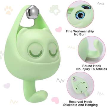 TalkiiWith Creative Adhesive Coat Hooks，2Pcs Wink Cat Hooks for Hanging Towels, Hats,Coat,Cloth Bags, Belts, Key, for Wall Hanging（Green+Purple）