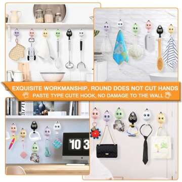 TalkiiWith Creative Adhesive Coat Hooks，2Pcs Wink Cat Hooks for Hanging Towels, Hats,Coat,Cloth Bags, Belts, Key, for Wall Hanging（Green+Purple）