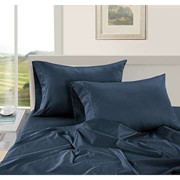LANE LINEN 100% Egyptian Cotton King Sheets Set (4 Pc) - 1000 Thread Count - Sateen Weave – Luxury Hotel Bedding – Ultra Soft King Size Sheets Set – Bed Sheets with 16” Deep Pocket – Dark Denim