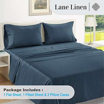 LANE LINEN 100% Egyptian Cotton King Sheets Set (4 Pc) - 1000 Thread Count - Sateen Weave – Luxury Hotel Bedding – Ultra Soft King Size Sheets Set – Bed Sheets with 16” Deep Pocket – Dark Denim