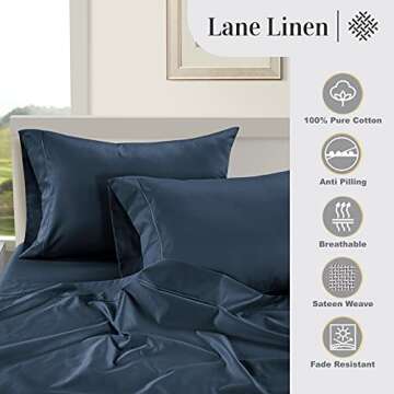 LANE LINEN 100% Egyptian Cotton King Sheets Set (4 Pc) - 1000 Thread Count - Sateen Weave – Luxury Hotel Bedding – Ultra Soft King Size Sheets Set – Bed Sheets with 16” Deep Pocket – Dark Denim