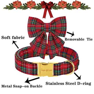 Unique style paws Christmas Dog Collar with Bow Tie Scottish Plaid Puppy Collar for Small Medium Lar...